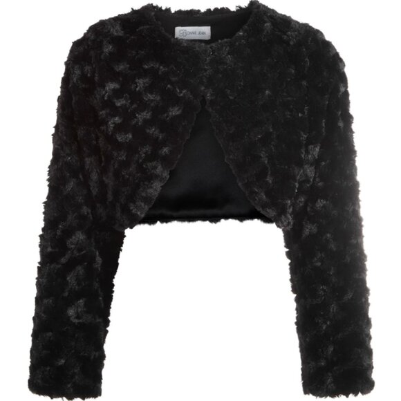 NEWBonnie Jean Girls Size 2T-6X Black Faux Fur Swirl Shrug Sweater Jacket